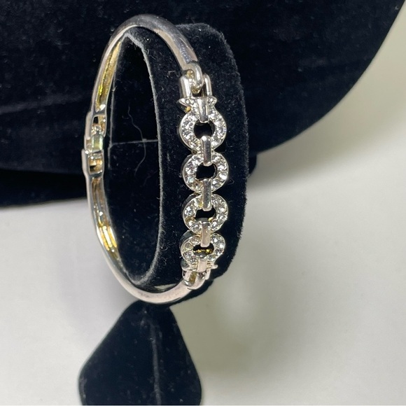 Silver and Gold Tone Bracelet with Circular Rhinestone Embellishment - Picture 2 of 5